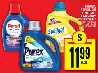 Food Basics PUREX, PERSIL OR SUNLIGHT LAUNDRY DETERGENT 100 - 110 LOADS, 2,21 - 4,43 L offer