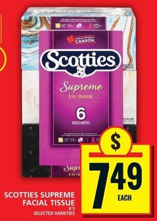 Food Basics SCOTTIES SUPREME FACIAL TISSUE 6's offer