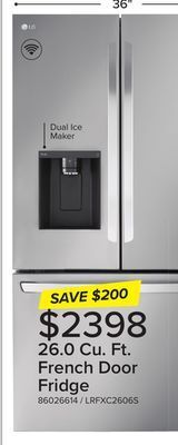 Leon's Lg 26 cu. ft. smart counter-depth max stainless steel french door refrigerator - lrfxc2606s offer
