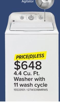 Leon's Ge white top-load washer (4.4 cu. ft.) - gtw331bmrws offer