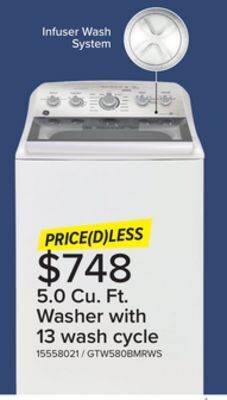 Leon's Ge white top-load washer with sanifresh cycle (5.0 cu. ft.) offer