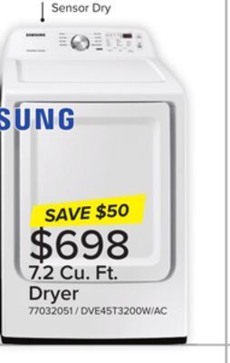 Leon's Samsung white electric dryer with sensor dry (7.2 cu.ft) - dve45t3200w/ac offer