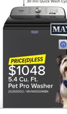 Leon's Maytag volcano black top-load washer with pet pro (5.4 cu. ft.) - mvw6500mbk offer