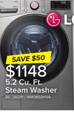 Leon's Lg graphite steel front load steam washer with ai dd (5.2 cu. ft) - wm3850hva offer