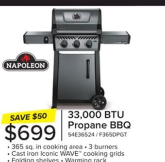 Leon's Napoleon freestyle 365 3-burner 33,000 btu propane gas grill - f365dpgt offer