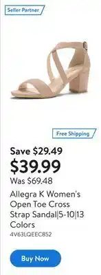 Walmart Allegra k women's open toe cross strap sandal|5-10|13 colors offer