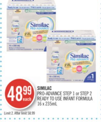 Shoppers Drug Mart Similac pro-advance step 1 or step 2 ready to use infant formula 16 x 235ml offer