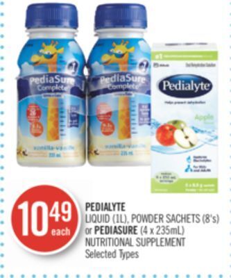 Shoppers Drug Mart Pedialyte liquid (1l), powder sachets (8's) or pediasure (4 x 235ml) nutritional supplement offer