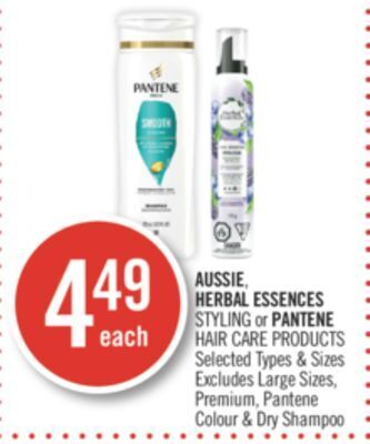 Shoppers Drug Mart Aussie, herbal essences styling or pantene hair care products offer