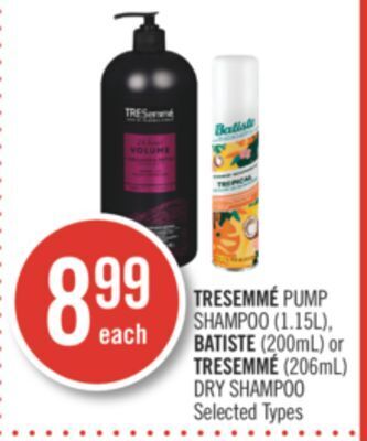 Shoppers Drug Mart Tresemmé pump shampoo (1.15l), batiste (200ml) or tresemmé (206ml) dry shampoo offer