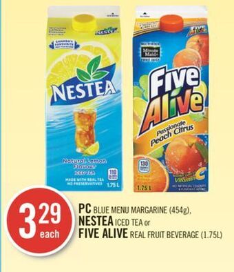 Shoppers Drug Mart Pc blue menu margarine (454g), nestea iced tea or five alive real fruit beverage (1.75l) offer