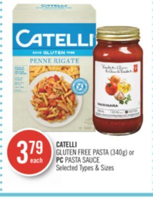 Shoppers Drug Mart Catelli gluten free pasta (340g) or pc pasta sauce offer