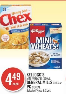 Shoppers Drug Mart Kellogg's mini-wheats! (510 g), general mills chex or pc cereal offer