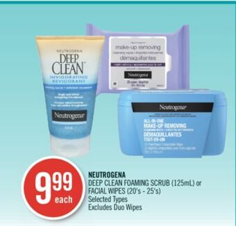 Shoppers Drug Mart Neutrogena deep clean foaming scrub (125ml) or facial wipes (20's - 25's) offer