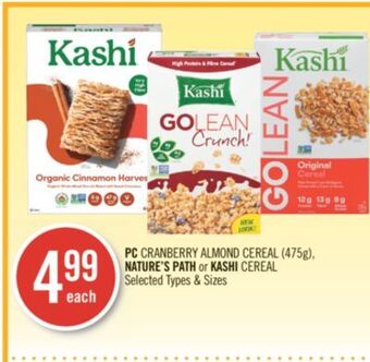 Shoppers Drug Mart Pc cranberry almond cereal (475g), nature's path or kashi cereal offer