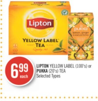 Shoppers Drug Mart Lipton yellow label (100's) or pukka (20's) tea offer