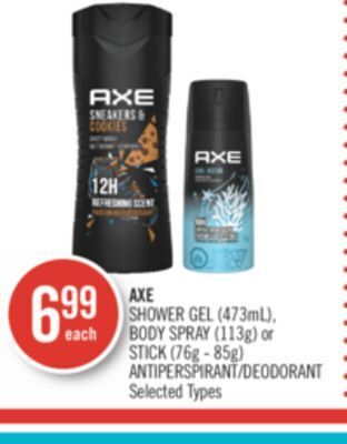 Shoppers Drug Mart Axe shower gel (473ml), body spray (113g) or stick (76g - 85g) antiperspirant/deodorant offer