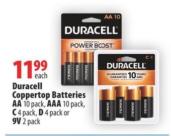 Duracell coppertop batteries aa 10 pack, aaa 10 pack, c 4 pack, d 4 pack or 9v 2 pack