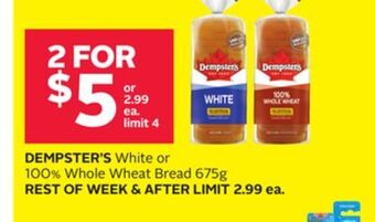 Rexall Dempster's white or 100% whole wheat bread 675g offer