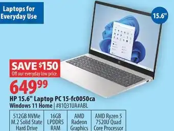 London Drugs Hp 15.6 laptop pc 15-fc0050ca offer