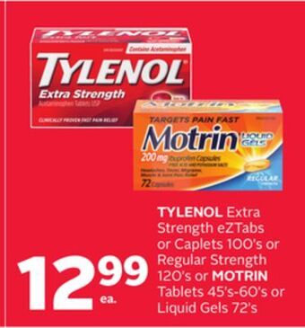 Rexall Tylenol extra strength eztabs or caplets 100's or regular strength 120's or motrin tablets 45's-60's or liquid gels 72's offer