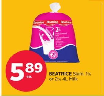 Rexall Beatrice skim, 1% or 2% 4l milk offer