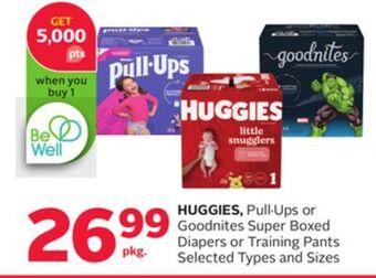 Rexall Huggies, pull. ups or goodnites super boxed diapers or training pants offer