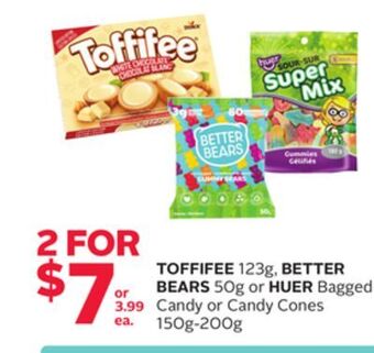 Rexall Toffifee 123g, better bears 50g or huer bagged candy or candy cones 150g-200g offer
