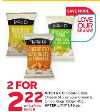 Rexall Nosh & co. potato chips, cheese stix or sour cream & onion rings offer