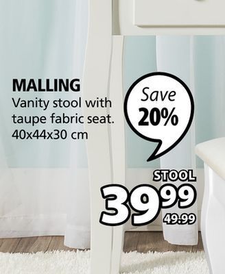 JYSK Malling vanity stool with taupe fabric seat offer