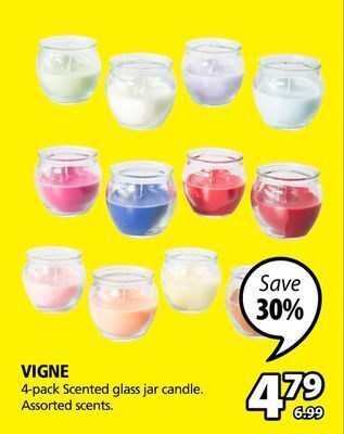 JYSK Vigne 4-pack scented glass jar candle offer
