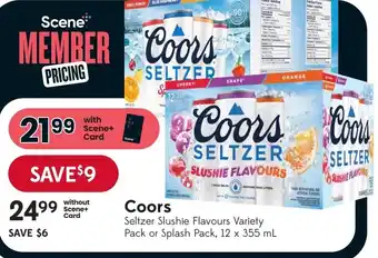 Sobeys Coors Seltzer Slushie Flavours Variety Pack or Splash Pack, 12 x 355 mL offer