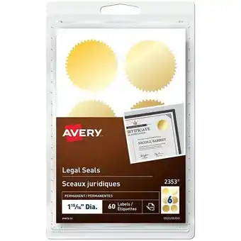 Staples Avery permanent legal seals, 1-15/16, gold, 60 pack (2353) offer