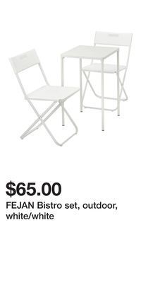 IKEA Fejan bistro set, outdoor, white/white offer