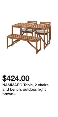 IKEA Nämmarö table, 2 chairs and bench, outdoor, light brown stained/frösön/duvholmen beige offer