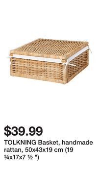 IKEA Tolkning basket, handmade rattan, 50x43x19 cm (19 ¾x17x7 ½ ) offer