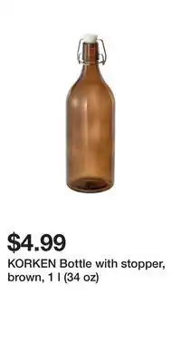IKEA Korken bottle with stopper, brown, 1 l (34 oz) offer