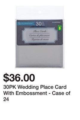 Dollarama 30pk wedding place card with embossment - case of 24 offer