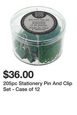 Dollarama 205pc stationery pin and clip set - case of 12 offer