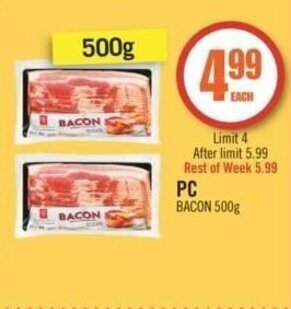Shoppers Drug Mart PC BACON 500g offer