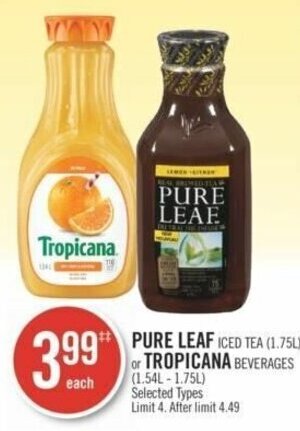 Shoppers Drug Mart PURE LEAF ICED TEA or TROPICANA BEVERAGES offer
