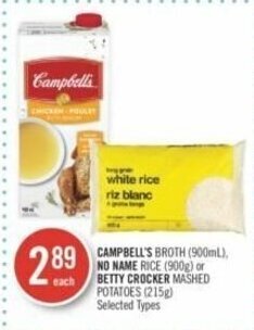 Shoppers Drug Mart CAMPBELL'S BROTH, NO NAME RICE or BETTY CROCKER MASHED POTATOES offer