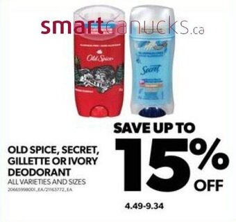 Real Canadian Superstore OLD SPICE, SECRET, GILLETTE OR IVORY DEODORANT offer