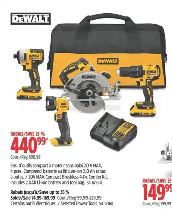 Canadian Tire D'outils compact à moteur sans balai 20 V MAX, 4 pces. Comprend batterie au lithium-ion 2,0 Ah et sac à outils offer