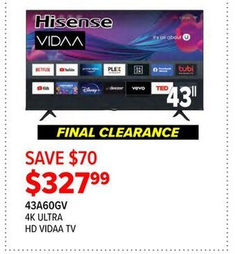 2001 Audio Video Hisense 43 4k ultra hd vidaa tv offer