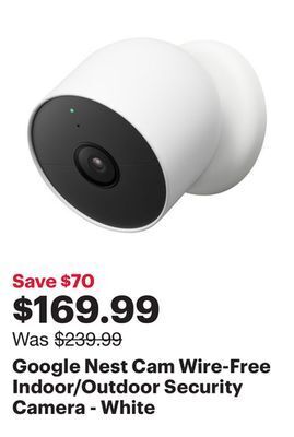 Best Buy Google nest cam wire-free indoor/outdoor security camera - white offer
