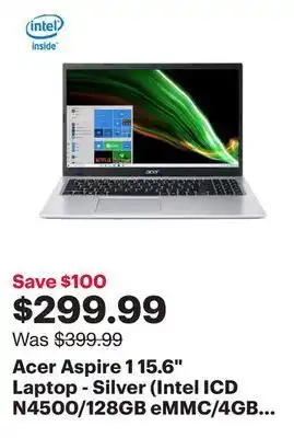 Best Buy Acer aspire 1 15.6 laptop - silver (intel icd n4500/128gb emmc/4gb ram/windows 11 s) offer