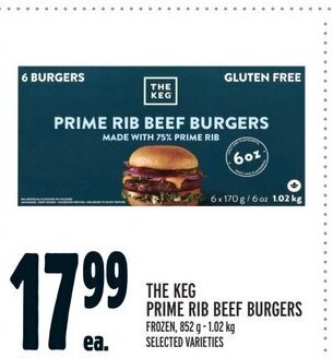 Metro THE KEG PRIME RIB BEEF BURGERS offer