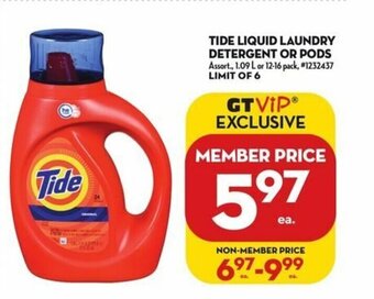 Giant Tiger TIDE LIQUID LAUNDRY DETERGENT OR PODS offer