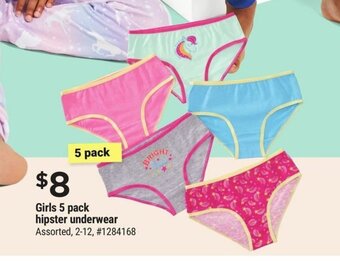 Giant Tiger Girls 5 pack hipster underwear offer